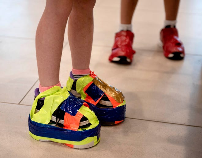 Children made tape used to make shoes during the Funky Fashion show during Camp Palm Beach at the Mandel Recreation Center July 10. 2024. Children ages 5 to 8 created using garbage bags and tape of the duct.  The last day of the camp is July 26, 2024.