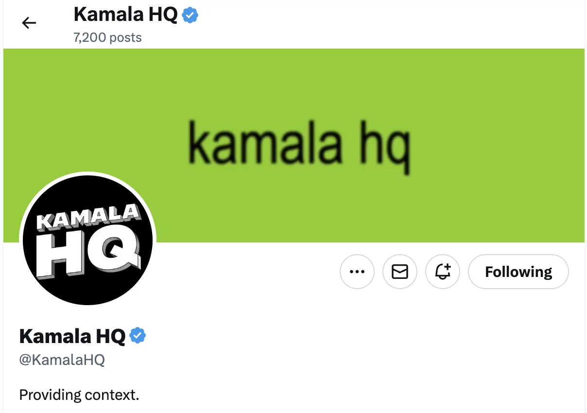 Screenshot of Kamala HQ X account.